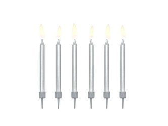 Birthday candles smooth, silver (1, Op. / 6 pcs.)