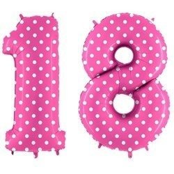 Foil balloons Numbers 18 Birthday in Pink Dots GRABO 102cm, set at eighteen