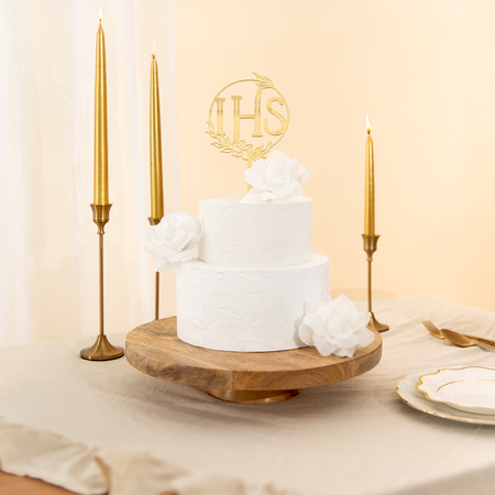 Topper Komunia Święta IHS lustrzany złoty 1 szt., 11x13 cm