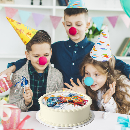 Opłatek na tort Pad Kolorowy Gamer okrągły 20 cm premium, wegański, bezglutenowy, wycięty