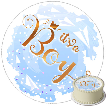 Opłatek na tort Baby Shower Boy okrągły 20 cm premium, wegański, bezglutenowy, wycięty