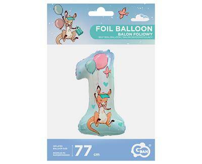 Balon Foliowy, Cyfra 1 Roczek, kangurek 77 cm