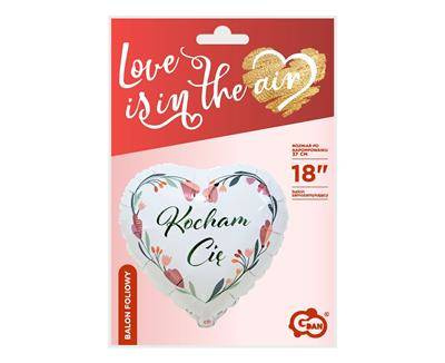 Balon Foliowy serce, białe, Kocham Cię, 46cm