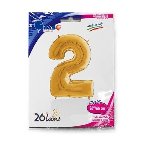 Balon Foliowy Cyfra 2, Złota, 66 cm Grabo