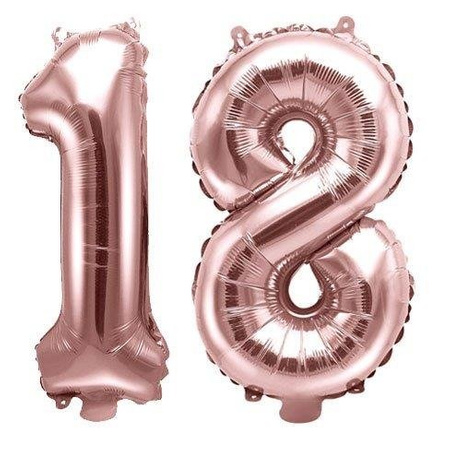 Balony Foliowe Cyfry 18 Urodziny Rose Gold 35cm, Zestaw na Osiemnastkę