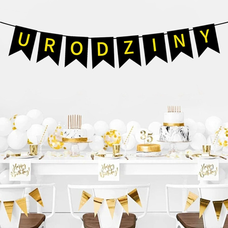 Baner Urodzinowy, Czarno Złoty, Flagi URODZINY, 16.5cm