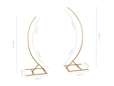 Stojak 2 niepełne łuki 200 cm i 180 cm - zestaw, złoty