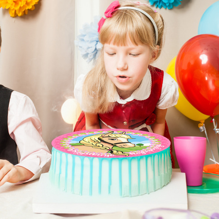 Opłatek na tort Różowy Konik okrągły 20 cm premium, wegański, bezglutenowy, wycięty