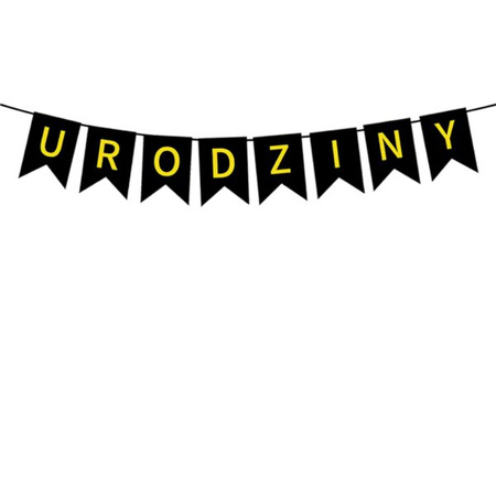 Baner Urodzinowy, Czarno Złoty, Flagi URODZINY, 16.5cm
