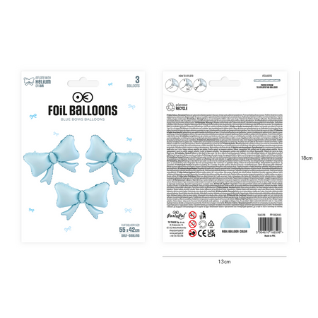 Balon foliowy Kokardki niebieski 55 x 42cm 3szt