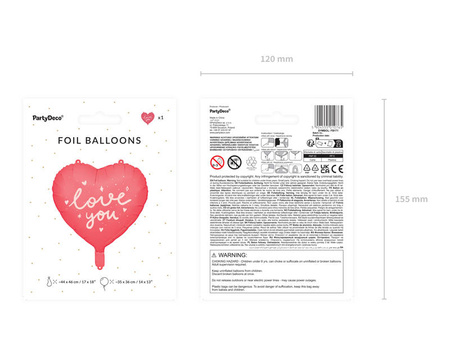 Balon foliowy serce I love you, czerwone 45 cm