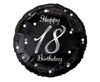 Balon foliowy Happy 18 Birthday, czarny srebrny nadruk, 46 cm