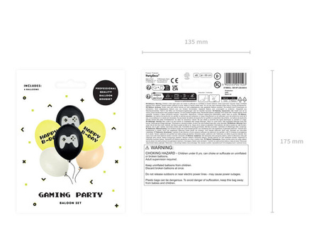 Balony dla Gracza urodzinowe Piksele, Gamepad, Happy B-day, 30cm, 6szt.