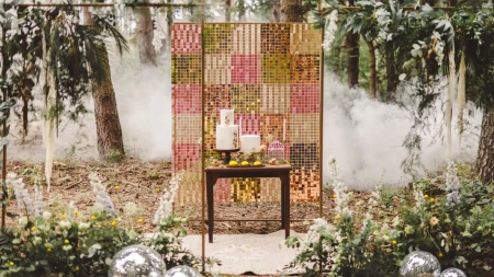 Panel cekinowy, kwadraty, cekiny, szampańskie złoto mat 30x30cm