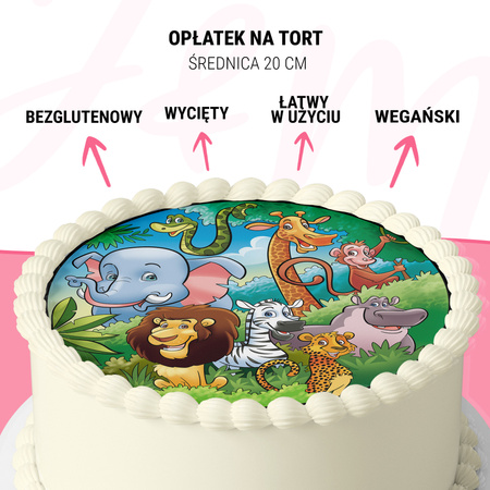 Opłatek na tort Safari okrągły 20 cm premium, wegański, bezglutenowy, wycięty