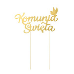 Topper na tort Pierwsza Komunia, złoty, 16x22,5 cm