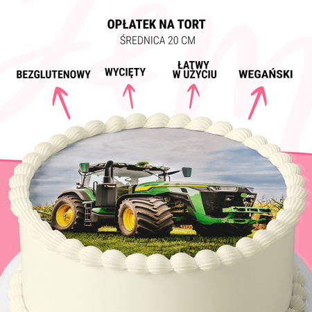 Opłatek na tort Traktor okrągły 20 cm premium, wegański, bezglutenowy, wycięty