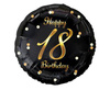 Balon foliowy Happy 18 Birthday, czarny nadruk złoty, 18'