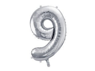 Balon foliowy Cyfra 9 srebrna, 86cm