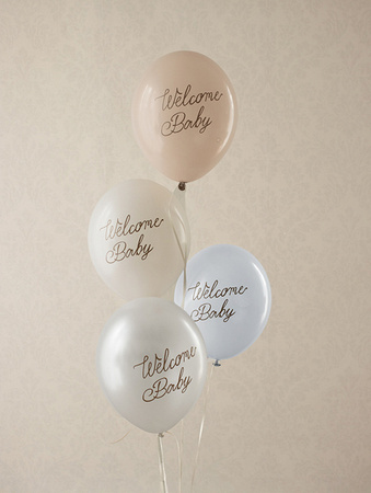 Balony lateksowe Welcome Baby, Narodziny, baby shower 30 cm, 6 szt.