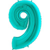 Balon Foliowy Cyfra 9 Tiffany, Miętowy - 102 cm Grabo