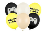 Balony dla Gracza urodzinowe Piksele, Gamepad, Happy B-day, 30cm, 6szt.