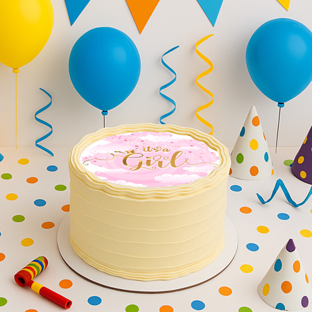 Opłatek na tort Baby Shower Girl okrągły 20 cm premium, wegański, bezglutenowy, wycięty