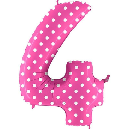 Balon Foliowy Cyfra 4 Różowa w Groszki - 102 cm Grabo