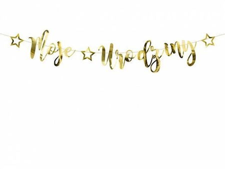 Baner Moje Urodziny, złoty,  16,5 cm x 90 cm