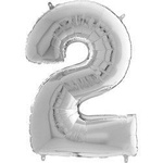 Balon foliowy Cyfra 2 Srebrna - 102 cm Grabo