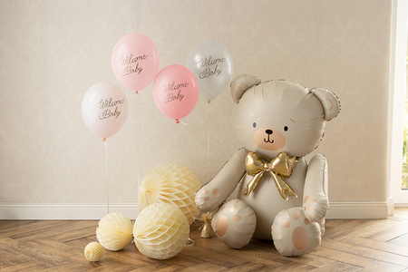 Balony Welcome Baby, Narodziny, baby shower różowy, 30 cm, 6 szt.
