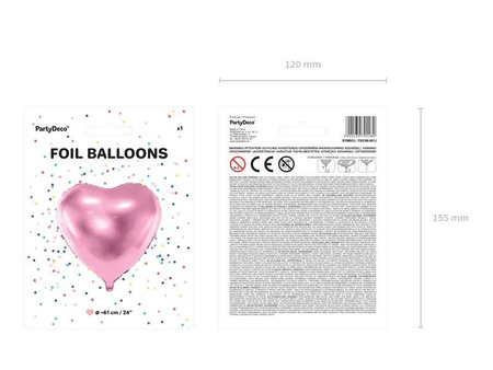 Balon foliowy Serce, 61cm, jasny róż