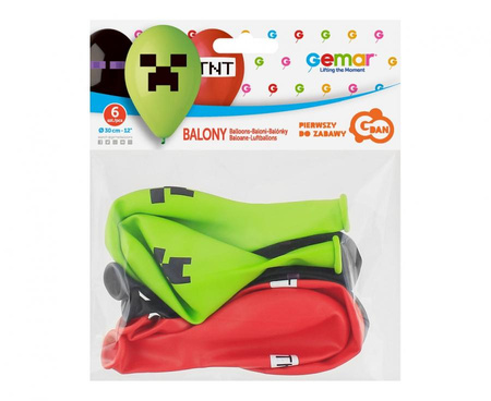  Balony lateksowe Gemar, Klocki Minecraft, TNT, 30cm, 6 szt.