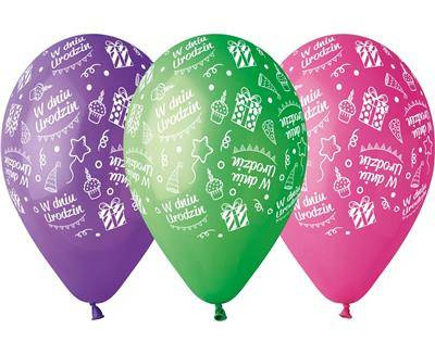 Balony lateksowe W dniu urodzin 12", 5 szt.