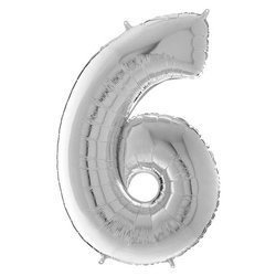 Balon Foliowy Cyfra 6, Srebrna, 66 cm Grabo