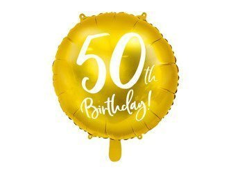 Balon foliowy urodzinowy 50th Birthday, złoty, 45cm