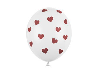 Balony 30cm, Czerwone Serduszka, Pastelowe białe, 6 szt.