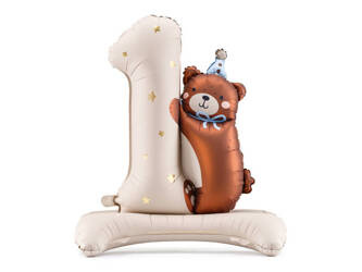 Balon foliowy stojący na Roczek, Cyfra 1 z Misiem, 81cm