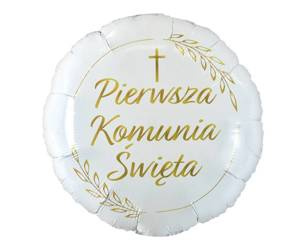 Balon foliowy okrągły Pierwsza Komunia Święta (kłosy), 46 cm
