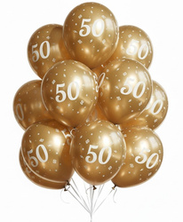 Balony urodzinowe złote "50", 30cm, 10 szt.