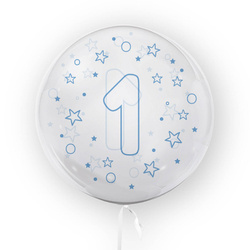 Balon przezroczysty z Niebieskim Nadrukiem Cyfra 1, 45cm