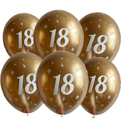 Balony urodzinowe złote "18", 30cm, 10 szt.