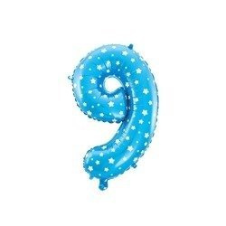 Cyfra 9 Balon Foliowy - 40 cm Niebieska