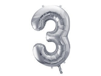 Balon foliowy Cyfra 3 srebrna, 86cm