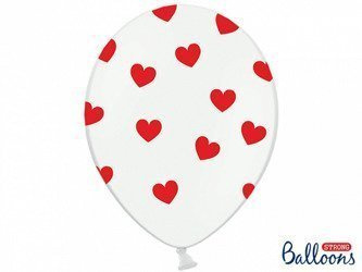 Balony 30cm, Czerwone Serduszka, Pastelowe białe, 6 szt.