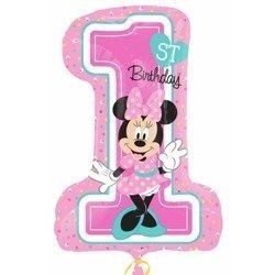 Cyfra 1 Balon Foliowy na Roczek Różowy 71 cm - Myszka Minnie