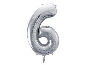 Balon foliowy Cyfra 6 srebrna, 86cm