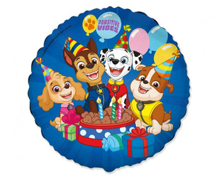Balon foliowy okrągły, urodziny Paw Patrol, 46 cm