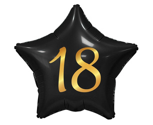 Balon Foliowy, Gwiazda czarna 18 urodziny, 44cm