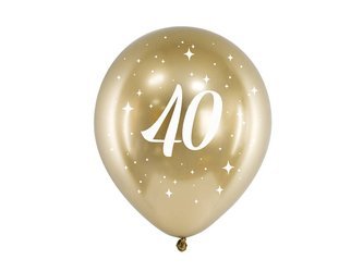 Balony Glossy 40 urodziny, Złoty chrom, 30cm, 6 szt.